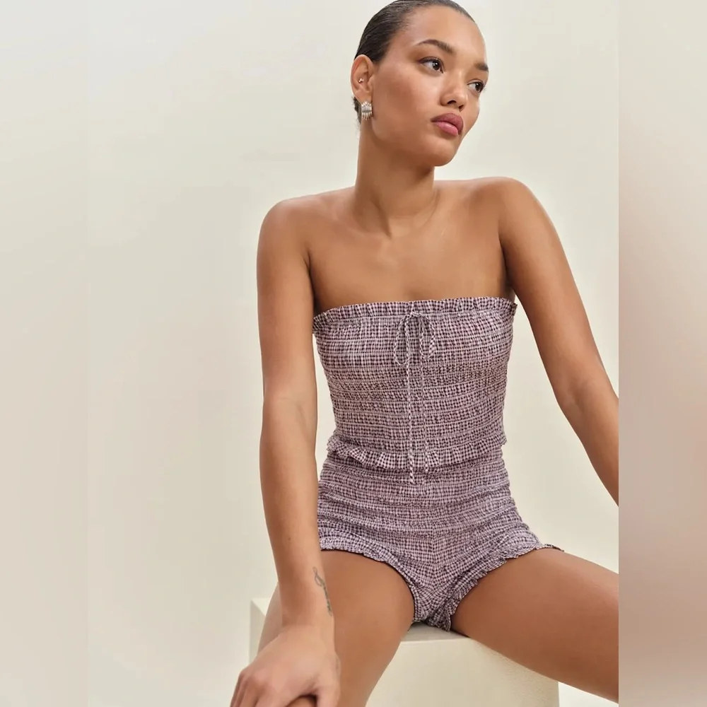 Reformation Nesta Top In Lavender Check, brand new, never worn, no flaws.